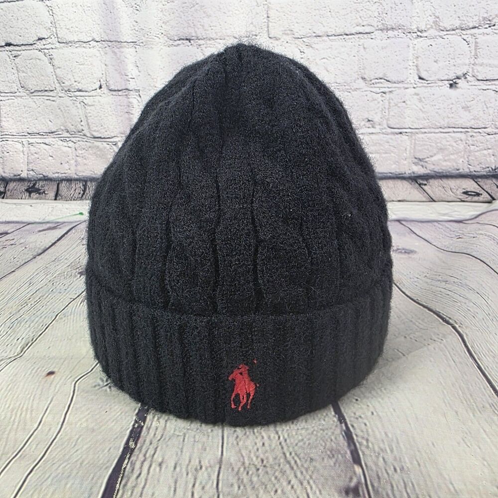 Polo Ralph Lauren Men`s Signature Merino Cuffed Beanie - Obsidian/Red